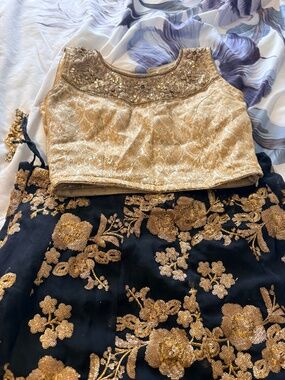 two pce dress lehengha dress gold and black NEW
